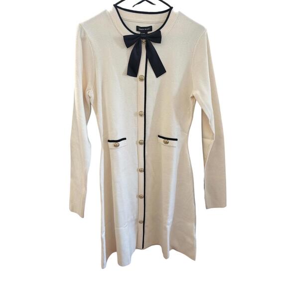 URBAN REVIVO Bow Tie Decor Crew Neck Knitted Dress - Picture 6 of 7